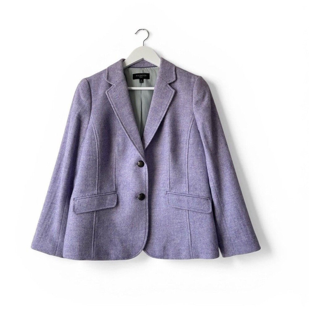Talbots Blazer Womens 12P Lavender Purple Herringbone Wool Blend 2-Button Jacket